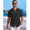 image:imageCOOFANDY Mens Short Sleeve Casual Button Down Shirts Summer Beach Wedding Textured Linen Shirt for MenBlack