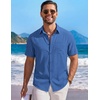 image:imageCOOFANDY Mens Short Sleeve Casual Button Down Shirts Summer Beach Wedding Textured Linen Shirt for MenBlue