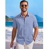 image:imageCOOFANDY Mens Short Sleeve Casual Button Down Shirts Summer Beach Wedding Textured Linen Shirt for MenDenim Blue