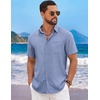 image:imageCOOFANDY Mens Short Sleeve Casual Button Down Shirts Summer Beach Wedding Textured Linen Shirt for MenDenim Blue