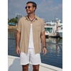 image:imageCOOFANDY Mens Short Sleeve Casual Button Down Shirts Summer Beach Wedding Textured Linen Shirt for MenKhaki