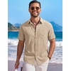 image:imageCOOFANDY Mens Short Sleeve Casual Button Down Shirts Summer Beach Wedding Textured Linen Shirt for MenKhaki
