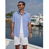 image:imageCOOFANDY Mens Short Sleeve Casual Button Down Shirts Summer Beach Wedding Textured Linen Shirt for MenLight Blue
