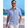 image:imageCOOFANDY Mens Short Sleeve Casual Button Down Shirts Summer Beach Wedding Textured Linen Shirt for MenLight Blue