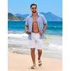 image:imageCOOFANDY Mens Short Sleeve Casual Button Down Shirts Summer Beach Wedding Textured Linen Shirt for MenLight Blue