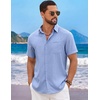 image:imageCOOFANDY Mens Short Sleeve Casual Button Down Shirts Summer Beach Wedding Textured Linen Shirt for MenLight Blue
