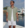 image:imageCOOFANDY Mens Short Sleeve Casual Button Down Shirts Summer Beach Wedding Textured Linen Shirt for MenLight Green
