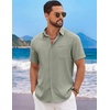 image:imageCOOFANDY Mens Short Sleeve Casual Button Down Shirts Summer Beach Wedding Textured Linen Shirt for MenLight Green