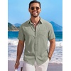 image:imageCOOFANDY Mens Short Sleeve Casual Button Down Shirts Summer Beach Wedding Textured Linen Shirt for MenLight Green