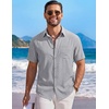 image:imageCOOFANDY Mens Short Sleeve Casual Button Down Shirts Summer Beach Wedding Textured Linen Shirt for MenLight Grey