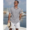 image:imageCOOFANDY Mens Short Sleeve Casual Button Down Shirts Summer Beach Wedding Textured Linen Shirt for MenLight Grey
