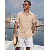 image:imageCOOFANDY Mens Short Sleeve Casual Button Down Shirts Summer Beach Wedding Textured Linen Shirt for MenLight Khaki