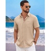 image:imageCOOFANDY Mens Short Sleeve Casual Button Down Shirts Summer Beach Wedding Textured Linen Shirt for MenLight Khaki