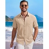 image:imageCOOFANDY Mens Short Sleeve Casual Button Down Shirts Summer Beach Wedding Textured Linen Shirt for MenLight Khaki