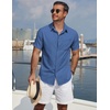 image:imageCOOFANDY Mens Short Sleeve Casual Button Down Shirts Summer Beach Wedding Textured Linen Shirt for MenNavy Blue