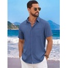 image:imageCOOFANDY Mens Short Sleeve Casual Button Down Shirts Summer Beach Wedding Textured Linen Shirt for MenNavy Blue