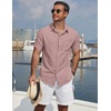 image:imageCOOFANDY Mens Short Sleeve Casual Button Down Shirts Summer Beach Wedding Textured Linen Shirt for MenPink