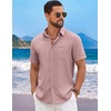 image:imageCOOFANDY Mens Short Sleeve Casual Button Down Shirts Summer Beach Wedding Textured Linen Shirt for MenPink