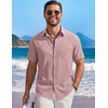 image:imageCOOFANDY Mens Short Sleeve Casual Button Down Shirts Summer Beach Wedding Textured Linen Shirt for MenPink