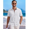 image:imageCOOFANDY Mens Short Sleeve Casual Button Down Shirts Summer Beach Wedding Textured Linen Shirt for MenWhite