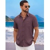 image:imageCOOFANDY Mens Short Sleeve Casual Button Down Shirts Summer Beach Wedding Textured Linen Shirt for MenWine Red