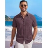 image:imageCOOFANDY Mens Short Sleeve Casual Button Down Shirts Summer Beach Wedding Textured Linen Shirt for MenWine Red