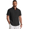image:imageCOOFANDY Mens Short Sleeve Oxford Shirt Plaid Casual Button Down Shirts Summer Untucked Dress Shirt with PocketBlack