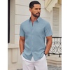 image:imageCOOFANDY Mens Short Sleeve Oxford Shirt Plaid Casual Button Down Shirts Summer Untucked Dress Shirt with PocketDenim Blue