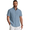 image:imageCOOFANDY Mens Short Sleeve Oxford Shirt Plaid Casual Button Down Shirts Summer Untucked Dress Shirt with PocketDenim Blue