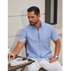 image:imageCOOFANDY Mens Short Sleeve Oxford Shirt Plaid Casual Button Down Shirts Summer Untucked Dress Shirt with PocketLight Blue