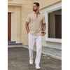 image:imageCOOFANDY Mens Short Sleeve Oxford Shirt Plaid Casual Button Down Shirts Summer Untucked Dress Shirt with PocketLight Khaki