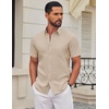 image:imageCOOFANDY Mens Short Sleeve Oxford Shirt Plaid Casual Button Down Shirts Summer Untucked Dress Shirt with PocketLight Khaki