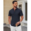 image:imageCOOFANDY Mens Short Sleeve Oxford Shirt Plaid Casual Button Down Shirts Summer Untucked Dress Shirt with PocketNavy Blue