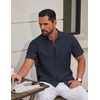 image:imageCOOFANDY Mens Short Sleeve Oxford Shirt Plaid Casual Button Down Shirts Summer Untucked Dress Shirt with PocketNavy Blue