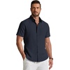 image:imageCOOFANDY Mens Short Sleeve Oxford Shirt Plaid Casual Button Down Shirts Summer Untucked Dress Shirt with PocketNavy Blue