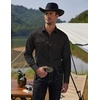image:imageCOOFANDY Mens Western Cowboy Shirts Long Sleeve Cotton Casual Button Down Work Shirt with PocketsBlack  Red