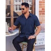 image:imageCOOFANDY Mens Wrinkle Free Dress Shirt Polka Dot Short Sleeve Button Down Business Casual ShirtsDark Bluewhite Rhombus
