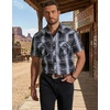 image:imageCOOFANDY Western Shirts for Mens Cowboy Shirt Short Sleeve Button Down Shirt Casual Work Shirts PlaidBlack grey Plaid
