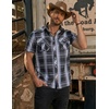 image:imageCOOFANDY Western Shirts for Mens Cowboy Shirt Short Sleeve Button Down Shirt Casual Work Shirts PlaidBlack grey Plaid