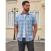 image:imageCOOFANDY Western Shirts for Mens Cowboy Shirt Short Sleeve Button Down Shirt Casual Work Shirts PlaidBlue white Plaid