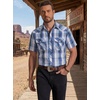 image:imageCOOFANDY Western Shirts for Mens Cowboy Shirt Short Sleeve Button Down Shirt Casual Work Shirts PlaidBlue white khaki Plaid