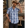 image:imageCOOFANDY Western Shirts for Mens Cowboy Shirt Short Sleeve Button Down Shirt Casual Work Shirts PlaidBlue white khaki Plaid