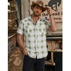 image:imageCOOFANDY Western Shirts for Mens Cowboy Shirt Short Sleeve Button Down Shirt Casual Work Shirts PlaidGreen white Plaid