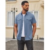 image:imageCOOFANDY Western Shirts for Mens Cowboy Shirt Short Sleeve Button Down Shirt Casual Work Shirts PlaidGrey Blue
