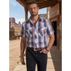 image:imageCOOFANDY Western Shirts for Mens Cowboy Shirt Short Sleeve Button Down Shirt Casual Work Shirts PlaidRed blue white Plaid