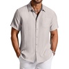 image:imageCOOFANDY Linen Shirts for Men Short Sleeve Button Down Shirt Casual Beach Summer Vacation Shirt with PocketLight Gray