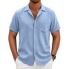 image:imageCOOFANDY Men Short Sleeve Button Down Shirts Summer Linen Textured Shirt Casual Beach Tops with PocketClear Blue