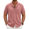 image:imageCOOFANDY Men Short Sleeve Button Down Shirts Summer Linen Textured Shirt Casual Beach Tops with PocketPink