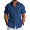 image:imageCOOFANDY Mens Button Down Shirt Short Sleeve Cotton Casual Summer Shirts Beach Vacation Linen Shirts for MenDenim Blue