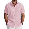 image:imageCOOFANDY Mens Button Down Shirt Short Sleeve Cotton Casual Summer Shirts Beach Vacation Linen Shirts for MenIcy Pink